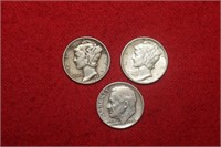 1942, 1944 Mercury & 1958 Roosevelt Silver Dimes