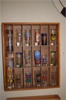 Collection of Shot Glasses w/ Display Shelf