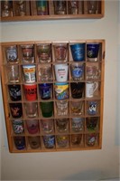 Collection of Shot Glasses w/ Display Shelf