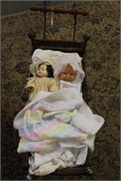 Antique Wicker Doll Buggy w/ dolls