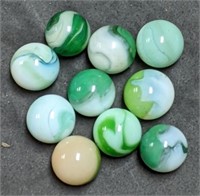 Group of Vintage Green White Swirl Glass marbles
