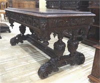 Neo Renaissance Oak Library Table with Drawer.