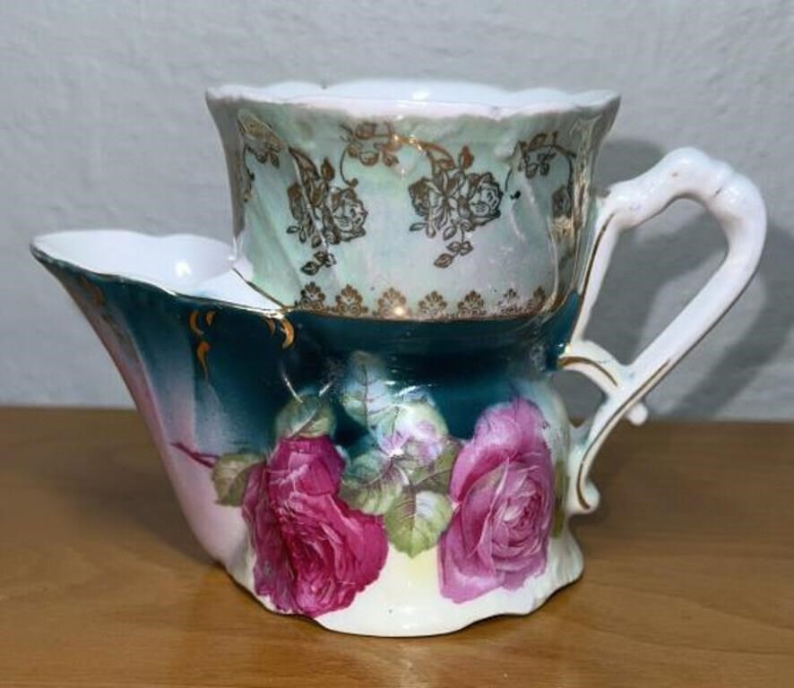 Antique Porcelain Shaving Scuttle Mug Floral