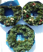 New faux pine wreaths. Lot of 3, lighted 24"