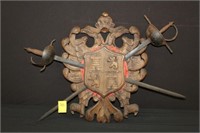 Antique Spanish Carved Shield w/ double eagles