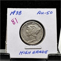 1938 MERCURY SILVER DIME BETTER GRADE