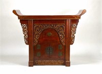 CHINESE CARVED AND LACQUERED ELM WOOD ALTAR TABLE