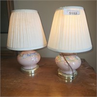 2 Vintage Anchor Hocking Pink Floral Dresser Lamps