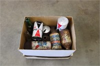 Box of antique beer/pop cans