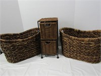 2 Handled Baskets 16" x 9" and Small Rattan