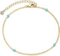14k Gold-pl Bead Turquoise Anklet