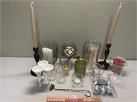 LARGE LOT OF CANDLES AND HOLDERS