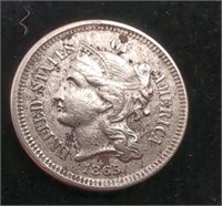 1865 Civil War Era Three Cent Piece,