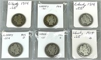 1914 & 1915 Barber Quarters (90% Silver).