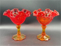 Fenton Glass Amberina Cabbage Rose Compotes