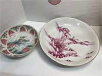 Two Oriental Gold-Rimmed Porcelain Dishes