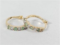 Gold over 925 Silver Emerald & Diamond Earrings