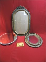 Two Vintage Mirrors and Bubble Glass Frame