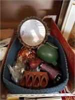 Basket of perfume tray and figurines