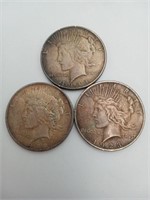 3- "1922-1923-1934- Peace Silver Dollars