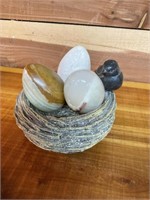 3CT OF MARBLE? EGGS W/ DECOR BASKET