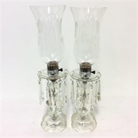 Pair of  Mantle Lamps with Drop Crystals