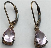 Sterling Earrings W Purplish Clear Stone