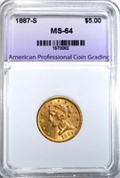1887-S $5.00 GOLD LIBERTY, APCG CH/GEM BU