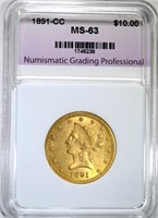1891-CC $10.00 GOLD LIBERTY, NGP CH BU