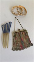 German metal mesh purse, celluloid hair