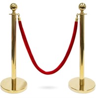 TWO BALL TOP STANCHIONS AND ROPE GOLD AND RED