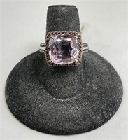 Sterling Pink Amethyst/Sapphire Ring 7 G Size 6.75