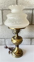 Vintage Brass Oil Lamp With Frosted Glass Shade