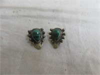 PAIR STERLING SILVER MALACHITE CLIP ON EARRINGS