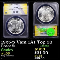 ANACS 1925-p Vam 1A1 Top 50 Peace Dollar $1 Graded
