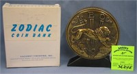 Vintage cast metal zodiac bank Leo