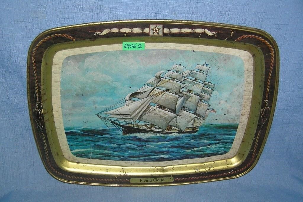 Flying cloud clipper ship all metal tray
