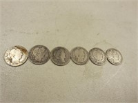 (6) 1909-1910 Barber Silver Half Dollars B