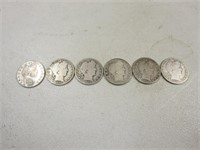 (6) 1909 Barber Silver Half Dollars C