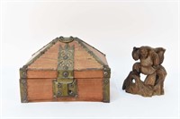 WOOD CARVING AND BRASS MOUNTED BOX