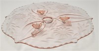 Pink Depression Glass Etched Footed Platter