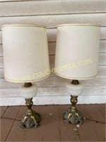 Antique Milk Glass and Brass Lamps