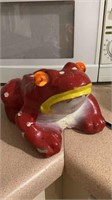 10" red spotted frog plaster lamp