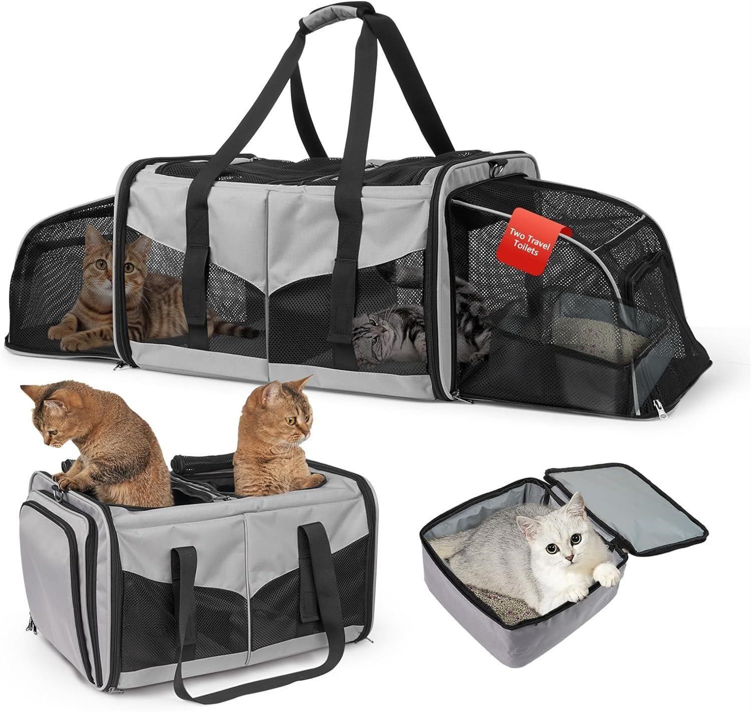 Cat Travel Carrier with Litter Boxes for 2 Cats
