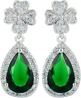 Pear 4.22ct Emerald & White Topaz Clover Earrings