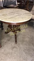 Walnut parlor table with36” marble top