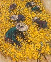 Vietnamese Oil on Panel Flower Growers
