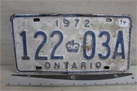 1972 ONTARIO LICENSE PLATE