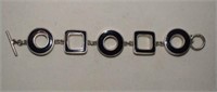 Sterling Heavy Bracelet w/ Inlaid Onyx 53.68g