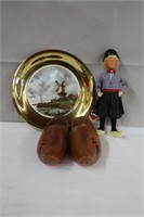 Brass collector plate, 9.25", doll, 9.5" and